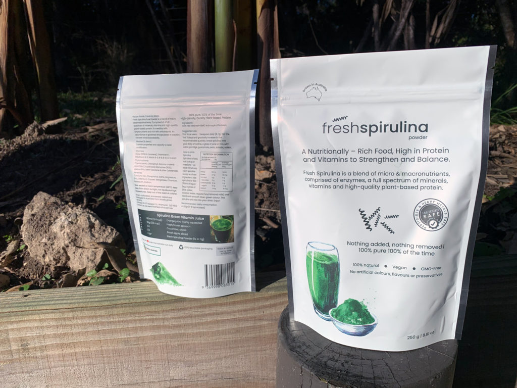 250g Spirulina powder pack front and back sides image