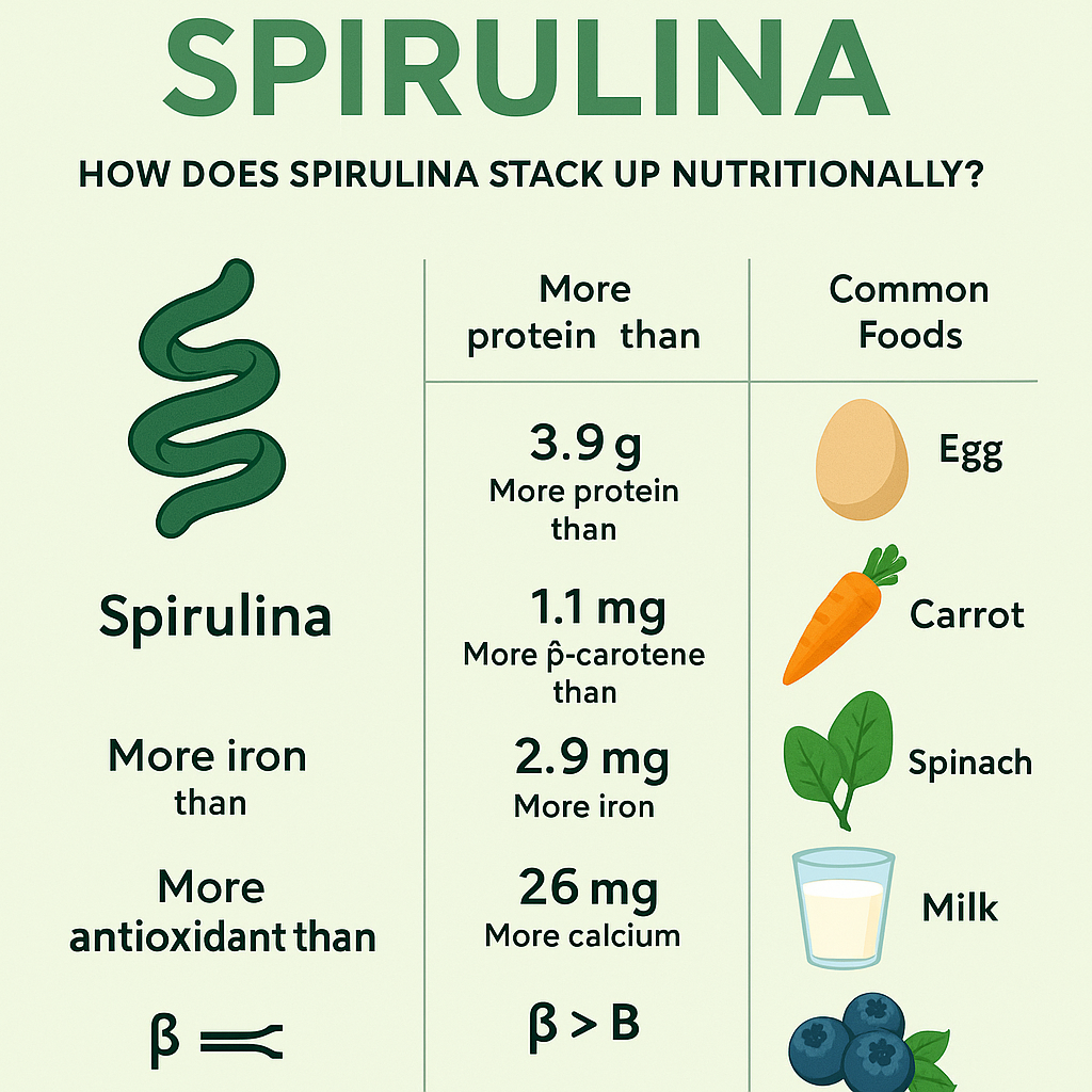 Spirulina nutritional comparison